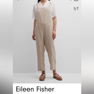Eileen Fisher Cropped Organic Linen Overall Jumpsuit